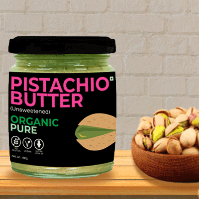 D-Alive Pistachio Butter (Unsweetened) Organic Pure - 180g (Sugar-free, Organic, Gluten-free, Low Carb, High Protein, Ultra Low GI, Vegan, Diabetes, & Keto Friendly) - Made in Small Batches, Packed in Glass Jars