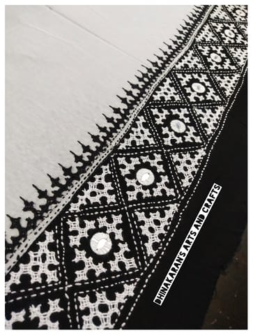 White & Black Double Colour Kutchwork Blouse Piece