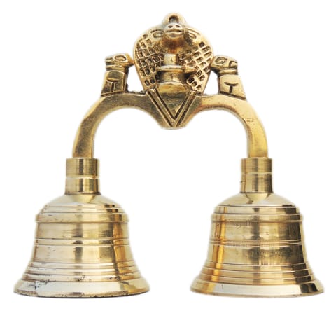 Brass Pooja 2 Combined Bell, Double Ganti (MOQ-  2 Pcs.) - 5*2.1*4.5 inch (F679 B)