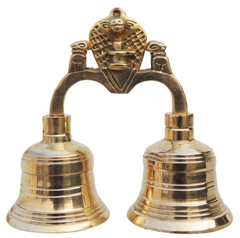 Brass Pooja 2 Combined Bell, Double Ganti (MOQ-  2 Pcs.) - 5.1*2.2*4.6 inch (F679 C)