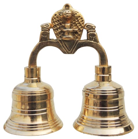 Brass Pooja 2 Combined Bell, Double Ganti (MOQ - 2 Pcs.) - 5.2*5*5 inch (F679 D)
