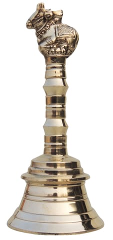Brass Pooja Hand Bell, Nandi Ganti (1/3) (MOQ-  3 Pcs.) - 2.5*2.5*6.1 inch (F681 G)
