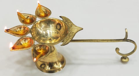 Brass Table Decor Oil Lamp Deep Jyoti - 11.6*7*4.1 inch (F317 H)