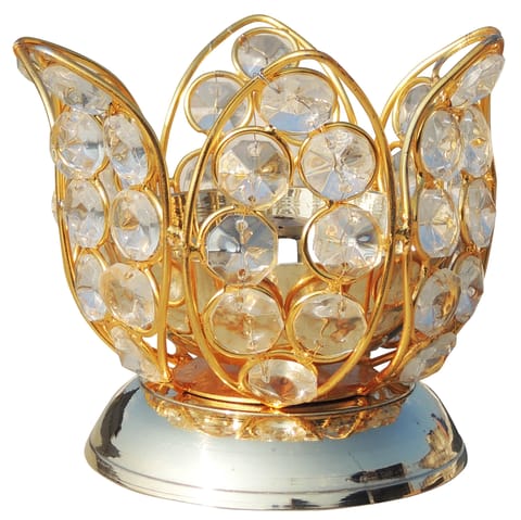 Brass Table Decor Oil Lamp Deepak With Crystal - 4.7*4.7*3.8 inch (Z163 C)