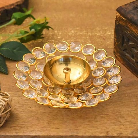 Brass Table Decor Oil Lamp Crystal Deepak - 4*4*1 inch (Z217 A)