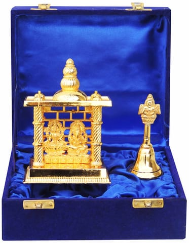 Aluminum Showpiece Laxmi Ganesh Temple With Bell Statue - 4*2.5*5.5 Inch (AS181)