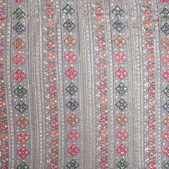 Georgette Floral Stripes sequins Embroidery - KCC1162537 - Beige