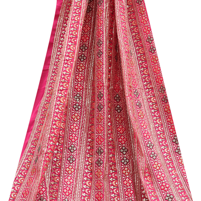 Georgette Floral Stripe Sequins Embroidery - KCC162539 - Magenta Pink