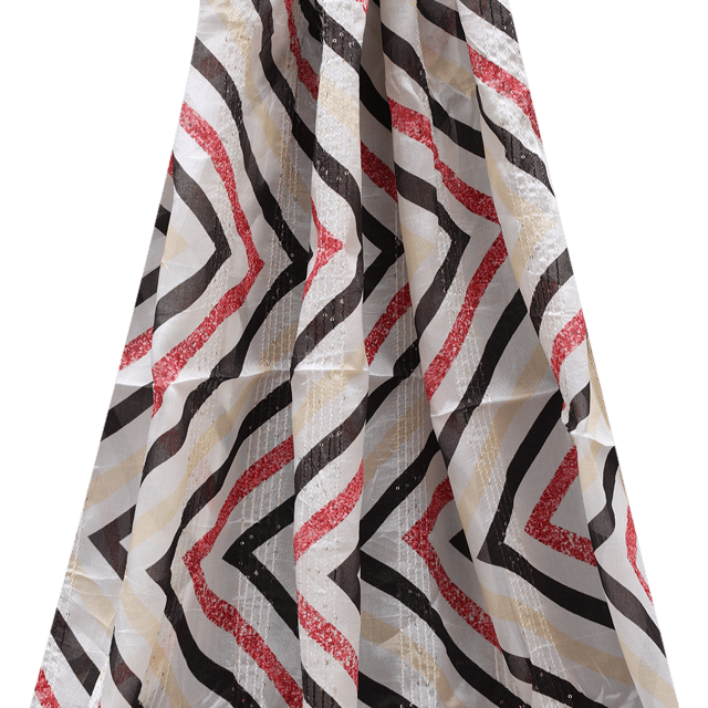 Chinon Multi - Colored Stripes Print with thread and Sequins Embroidery - KCC113728