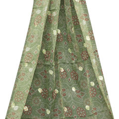 Organza Floral Bandhani Print Embroidery - Olive Green - KCC165028