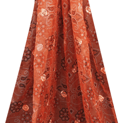 Organza Floral Bandhani Print Embroidery - Orange - KCC165030