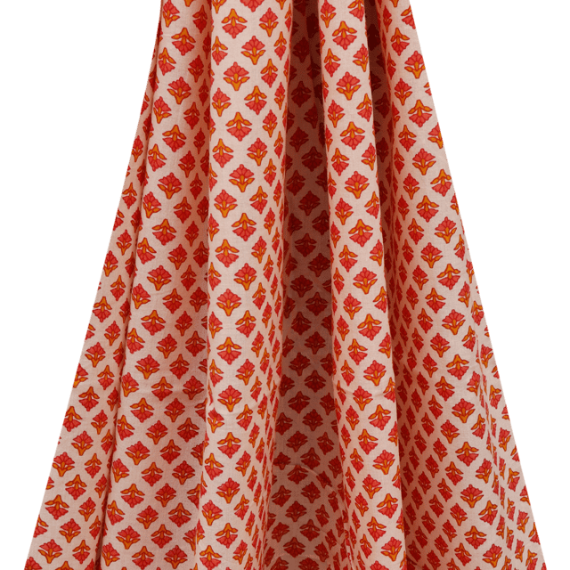 Cotton Orange Floral Block Print - White - KCC132945