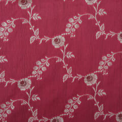 Semi Brocade Floral Jaal Silver Zari Work -  Dark Pink - KCC155832