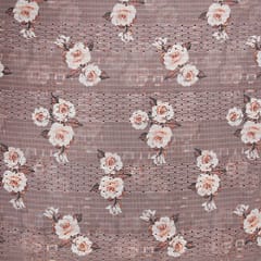 Cotton Floral Print Embroidery - Light Brown - KCC138273