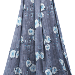 Mulmul Floral Print Embroidery - Greyish Blue - KCC139657