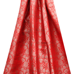 Pure Brocade With Traditional Patterned Copper Zari Work -Red