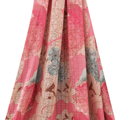 Mulmul Floral Print Embroidery - Baby Pink - KCC400417