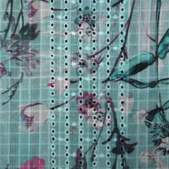 Cotton Floral Print Embroidery - Aqua Blue - KCC138243