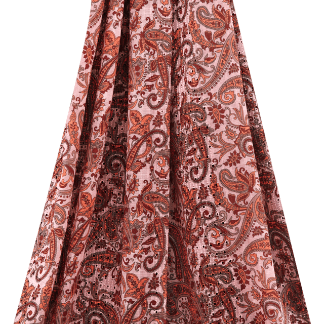 Mulmul  Traditional Print Embroidery - Rust  - KCC139684