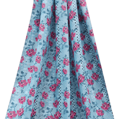 Mulmul Floral Pink Print Embroidery - Ocean Blue - KCC138920