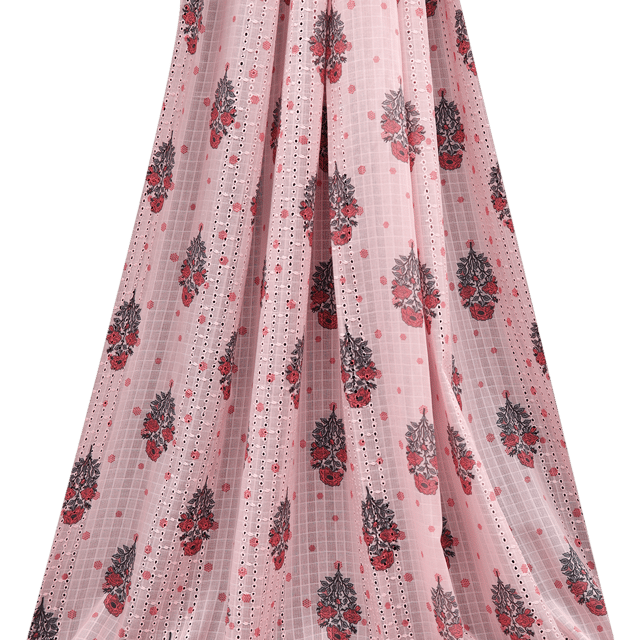 Cotton Blush Pink  Floral  Print Embroidery - KCC138270