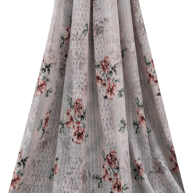 Cotton Floral Print Embroidery - Grey - KCC138245