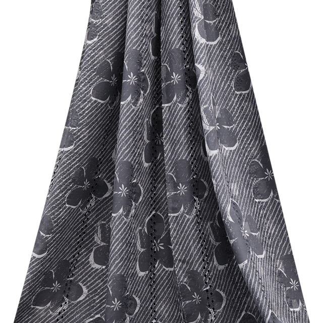 Mulmul Floral Print Embroidery - Blackish Grey - KCC138925