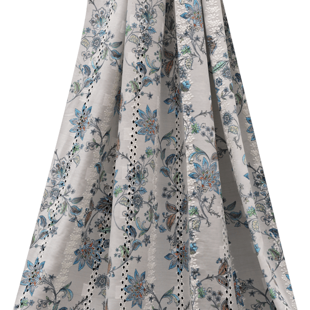 Mulmul Blue Floral Print Embroidery - Grey - KCC138881