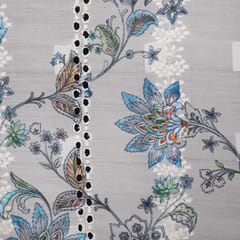 Mulmul Blue Floral Print Embroidery - Grey - KCC138881