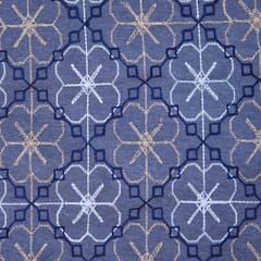 Linen Floral Jaal Print - Dusty Blue