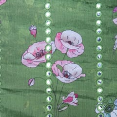 Chiffon  Floral Print Embroidery with Mirror Stripes - Saga Green - KCC104868