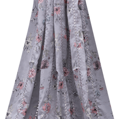 Chiffon Floral Print Embroidery with Mirror Stripes - Grey - KCC104872