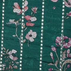Chiffon Flora Print with Mirror Embroidery- Rama green- KCC104880