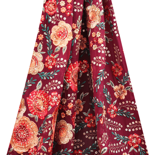 Georgette Floral Sequins Embroidery- Maroon- KCC48434