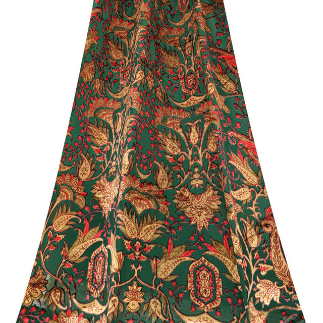 Green Brasso Velvet with traditional floral print - KCC190577