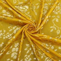 Canary Yellow Chinon fabric with Sequins Embroidered roses   - KCC190740