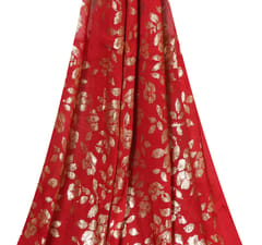 Ruby Red Chinon fabric with Sequins Embroidered roses