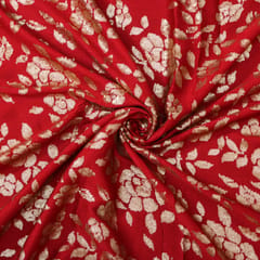 Ruby Red Chinon fabric with Sequins Embroidered roses