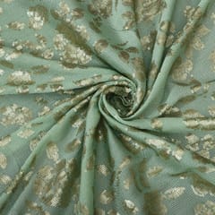 Mint Green Chinon fabric with Sequins Embroidered roses   -  KCC190739
