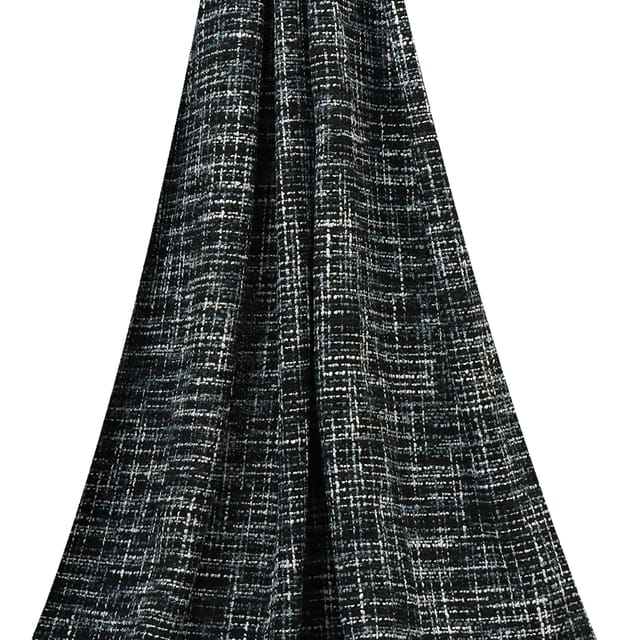 Monochrome (Black and White) Textured Stripes Woolen Fabric - KCC190870