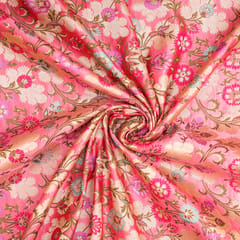 Rouge Pink Traditional Crafted Floral Kin-Khab Brocade Fabric - KCC190715
