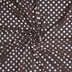 Chocolate brown Net with Small Floral gold Sequins Embroidery Fabric- KCC190742