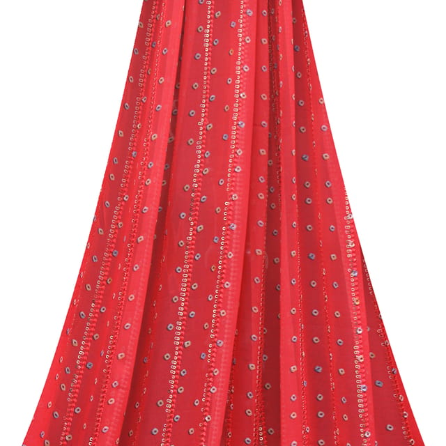 Ruby Red sequins georgette Embroidery fabric -  KCC190962
