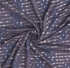 Purplish-grey Chinon Chiffon fabric with Gold sequins and thread embroidered flowers - KCC150377