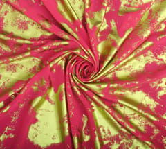 Metallic Green foil print on Hot Pink georgette fabric - KCC151967