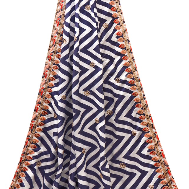 Blue Zig Zag print with sequins Embroidery on Georgette fabric - KCC124939