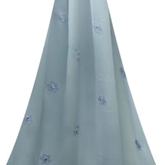 Sky Blue Chiffon fabric with sequins and embroidered flowers