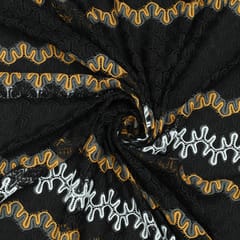 Black with White and Mustard Woolen Zig-Zag Print
