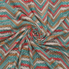 White and Pastel Toned Shimmer Multicoloured Woolen Zig-Zag Print