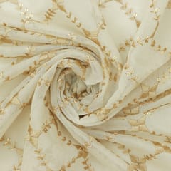 Pearl White Chanderi Silk with Burnt Orange Sequins Embroidery